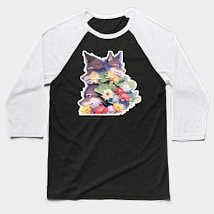 Lone Wolf With Flowers Baseball T-Shirt